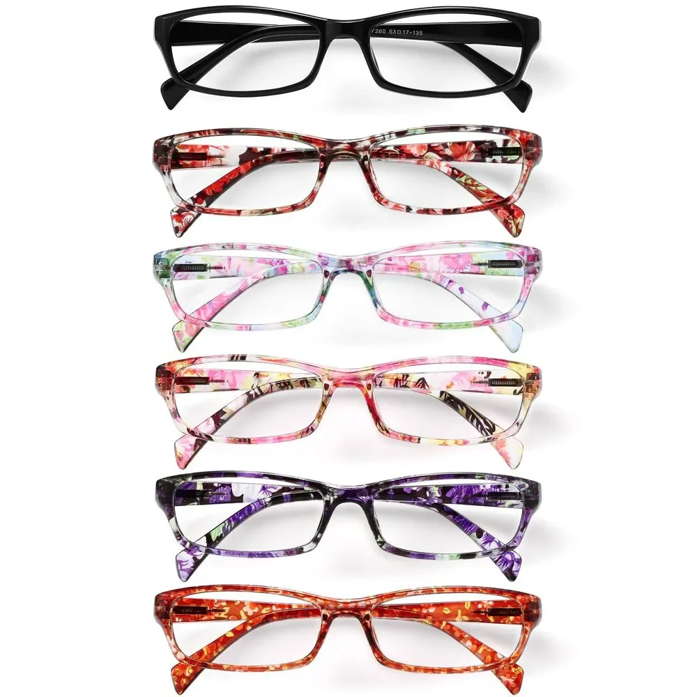 Set of 6, Reading Glasses for Women Fashion Readers Blue Light Unisex Mens